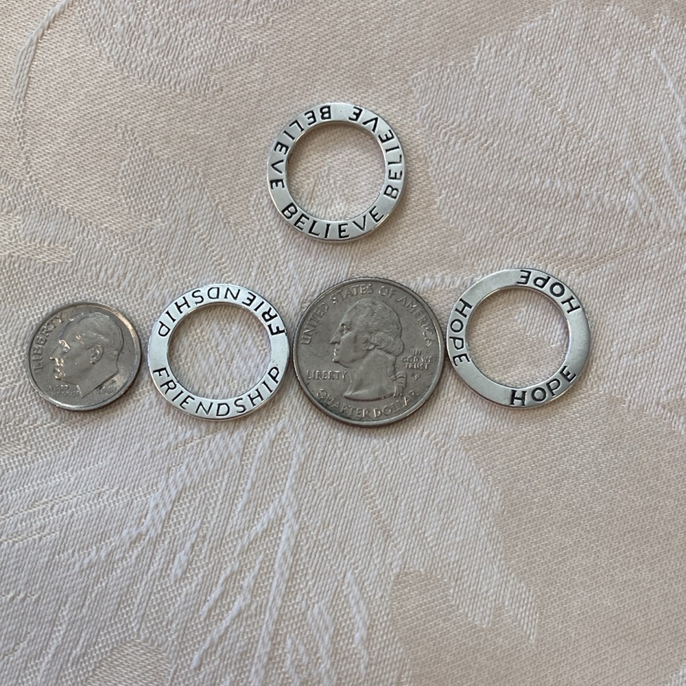 Silpada 3 circular Sterling Silver pendants Hope Believe Friendship - Picture 8 of 10